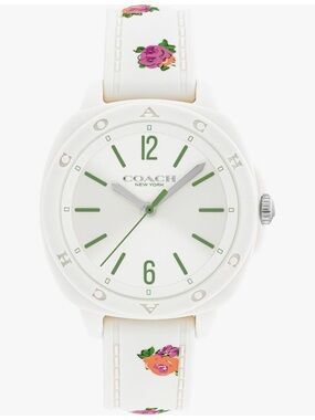 Unique Luxury Coach White Silicone Watch with Green Dial Accents